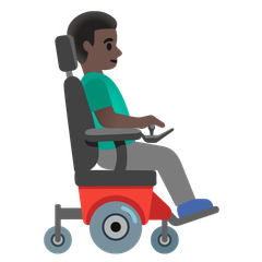 How Man in Motorized Wheelchair Facing Right: Dark Skin Tone emoji looks on Google.