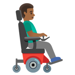 How Man in Motorized Wheelchair Facing Right: Medium-Dark Skin Tone emoji looks on Google.