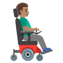 How Man in Motorized Wheelchair Facing Right: Medium Skin Tone emoji looks on Google.