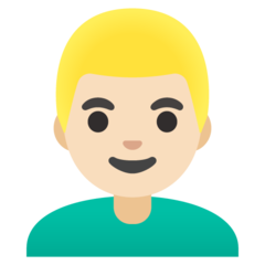 How Man: Light Skin Tone, Blond Hair emoji looks on Google.