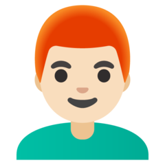 How Man: Light Skin Tone, Red Hair emoji looks on Google.