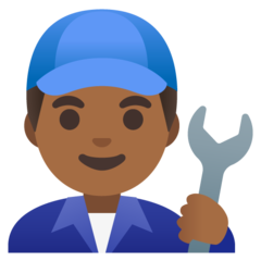 How Man Mechanic: Medium-Dark Skin Tone emoji looks on Google.