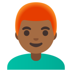 How Man: Medium-Dark Skin Tone, Red Hair emoji looks on Google.