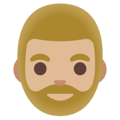 Hoe Man: lichtgetinte huidskleur, baard emoji eruit ziet op Google.