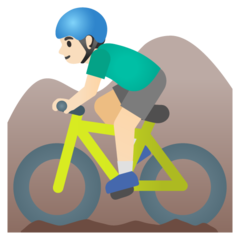 Come Ciclista uomo di mountain bike: carnagione chiara emoji appare su Google.