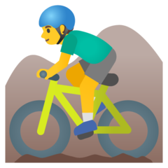 Hur Man som cyklar på en mountainbike emoji ser ut på Google.