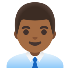 Bagaimana Pekerja kantor pria: warna kulit gelap-sedang emoji terlihat di Google.