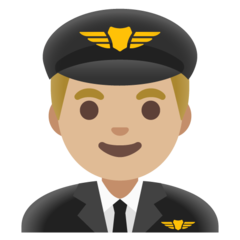 A quoi ressemblent les emoji Pilote homme: peau moyennement claire sur Google.