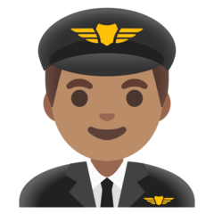 A quoi ressemblent les emoji Pilote homme: peau légèrement mate sur Google.