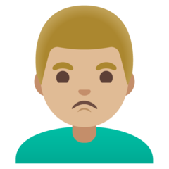 How Man Pouting: Medium-Light Skin Tone emoji looks on Google.