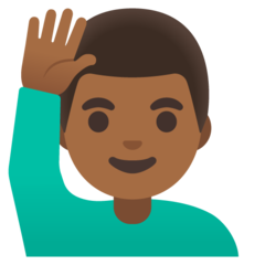 A quoi ressemblent les emoji Homme qui lève la main: peau mate sur Google.