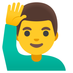 How Man Raising Hand emoji looks on Google.