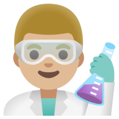 How Man Scientist: Medium-Light Skin Tone emoji looks on Google.