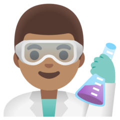 How Man Scientist: Medium Skin Tone emoji looks on Google.