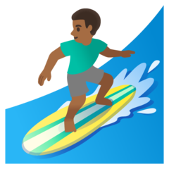 Wie Surfer: mitteldunkle Hautfarbe Emoji auf Google aussieht.