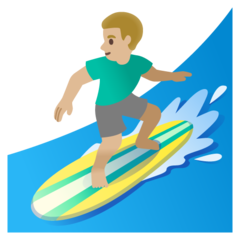 Come Surfista uomo: carnagione abbastanza chiara emoji appare su Google.