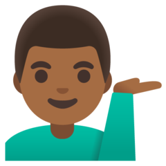 How Man Tipping Hand: Medium-Dark Skin Tone emoji looks on Google.