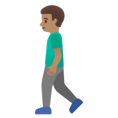 Cómo se ve el emoji Hombre caminando: tono de piel medio en Google.