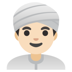 How Man Wearing Turban: Light Skin Tone emoji looks on Google.