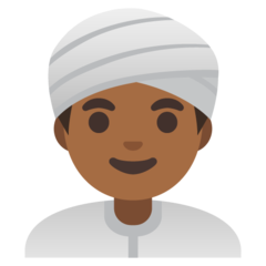 How Man Wearing Turban: Medium-Dark Skin Tone emoji looks on Google.