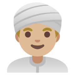 How Man Wearing Turban: Medium-Light Skin Tone emoji looks on Google.