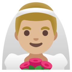 Jak wygląda emoji Mężczyzna w welonie: karnacja średnio jasna w Google.