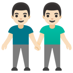 How Men Holding Hands: Light Skin Tone emoji looks on Google.