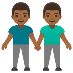 How Men Holding Hands: Medium-Dark Skin Tone emoji looks on Google.