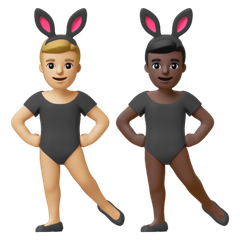 A quoi ressemblent les emoji Hommes avec des oreilles de lapin : peau moyennement claire et peau foncée sur Google.
