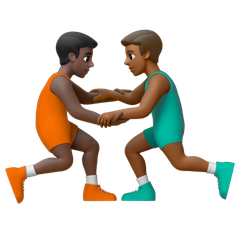A quoi ressemblent les emoji Lutteurs : peau foncée et peau mate sur Google.