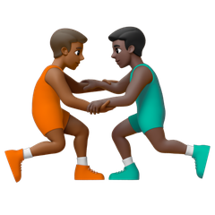 A quoi ressemblent les emoji Lutteurs : peau mate et peau foncée sur Google.