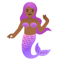 How Mermaid: Medium-Dark Skin Tone emoji looks on Google.