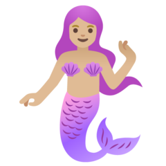 How Mermaid: Medium-Light Skin Tone emoji looks on Google.