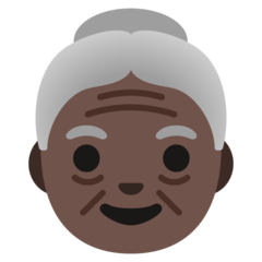 How Old Woman: Dark Skin Tone emoji looks on Google.