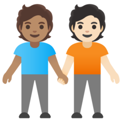 Hoe Personen hand in hand: getinte huidskleur, lichte huidskleur emoji eruit ziet op Google.