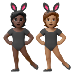 A quoi ressemblent les emoji Personnes avec des oreilles de lapin : peau foncée et peau légèrement mate sur Google.