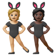 A quoi ressemblent les emoji Personnes avec des oreilles de lapin : peau moyennement claire et peau foncée sur Google.