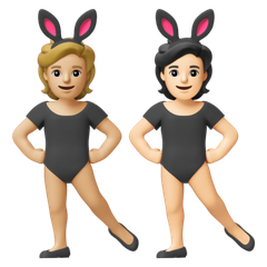 A quoi ressemblent les emoji Personnes avec des oreilles de lapin : peau moyennement claire et peau claire sur Google.