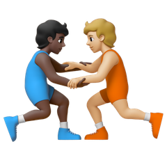 A quoi ressemblent les emoji Personnes faisant de la lutte : peau foncée et peau moyennement claire sur Google.