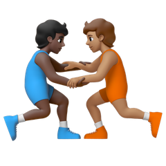 A quoi ressemblent les emoji Personnes faisant de la lutte : peau foncée et peau légèrement mate sur Google.