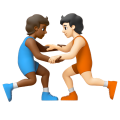 A quoi ressemblent les emoji Personnes faisant de la lutte : peau mate et peau claire sur Google.