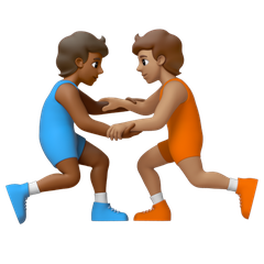 A quoi ressemblent les emoji Personnes faisant de la lutte : peau mate et peau légèrement mate sur Google.