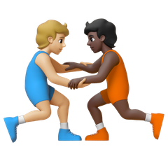 A quoi ressemblent les emoji Personnes faisant de la lutte : peau moyennement claire et peau foncée sur Google.