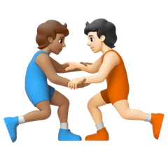 A quoi ressemblent les emoji Personnes faisant de la lutte : peau légèrement mate et peau claire sur Google.