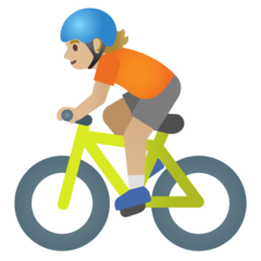 How Person Biking: Medium-Light Skin Tone emoji looks on Google.