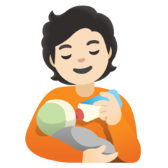 Hvordan Person, der mader baby: lys teint emoji ser ud på Google.