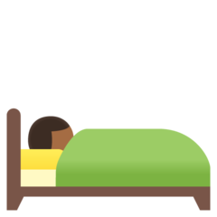 Hoe Persoon in bed: donkergetinte huidskleur emoji eruit ziet op Google.