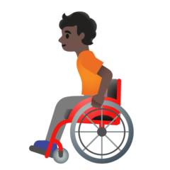 A quoi ressemblent les emoji Personne en fauteuil roulant manuel: peau foncée sur Google.