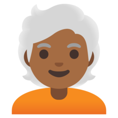 Bagaimana Dewasa: warna kulit gelap-sedang, rambut putih emoji terlihat di Google.