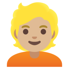 How Person: Medium-Light Skin Tone, Blond Hair emoji looks on Google.